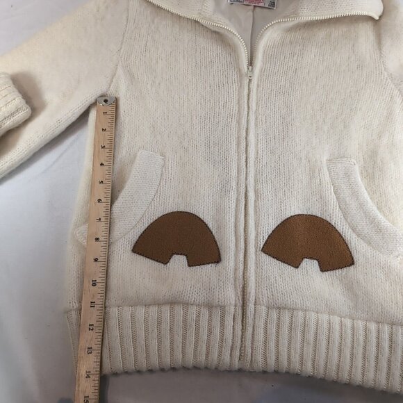 Brown Bison Dog Sled Igloos Pure New Wool Zip Sweater Collar Knit S Small Cream - Picture 11 of 13